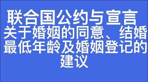 关于婚姻的同意、结婚最低年龄及婚姻登记的建议